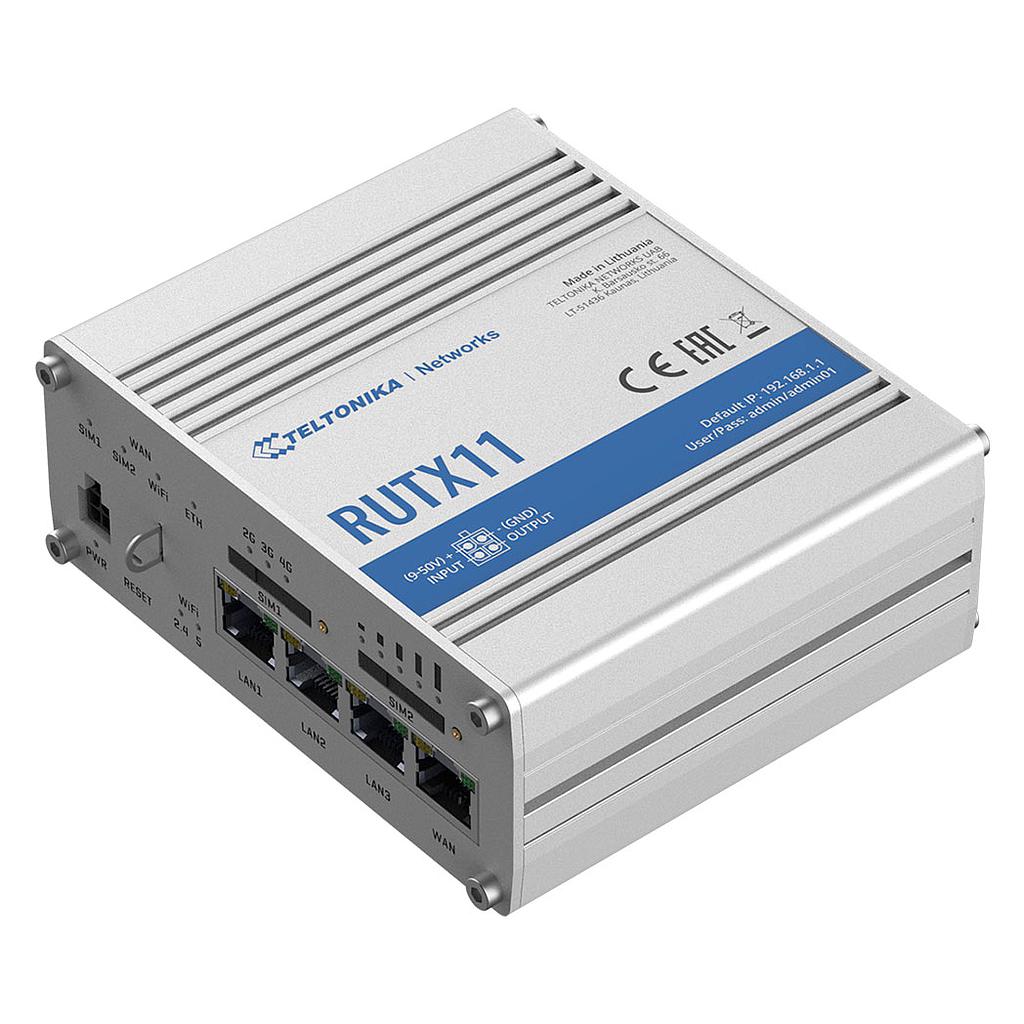 RUTX11, Ruteador 4G/LTE (Cat 6) hasta 300Mbps, Doble SIM y WAN Failover, WiFi ac wave-2, Bluetooth, 1xWAN, 3xLAN, RMS, GNSS, USB