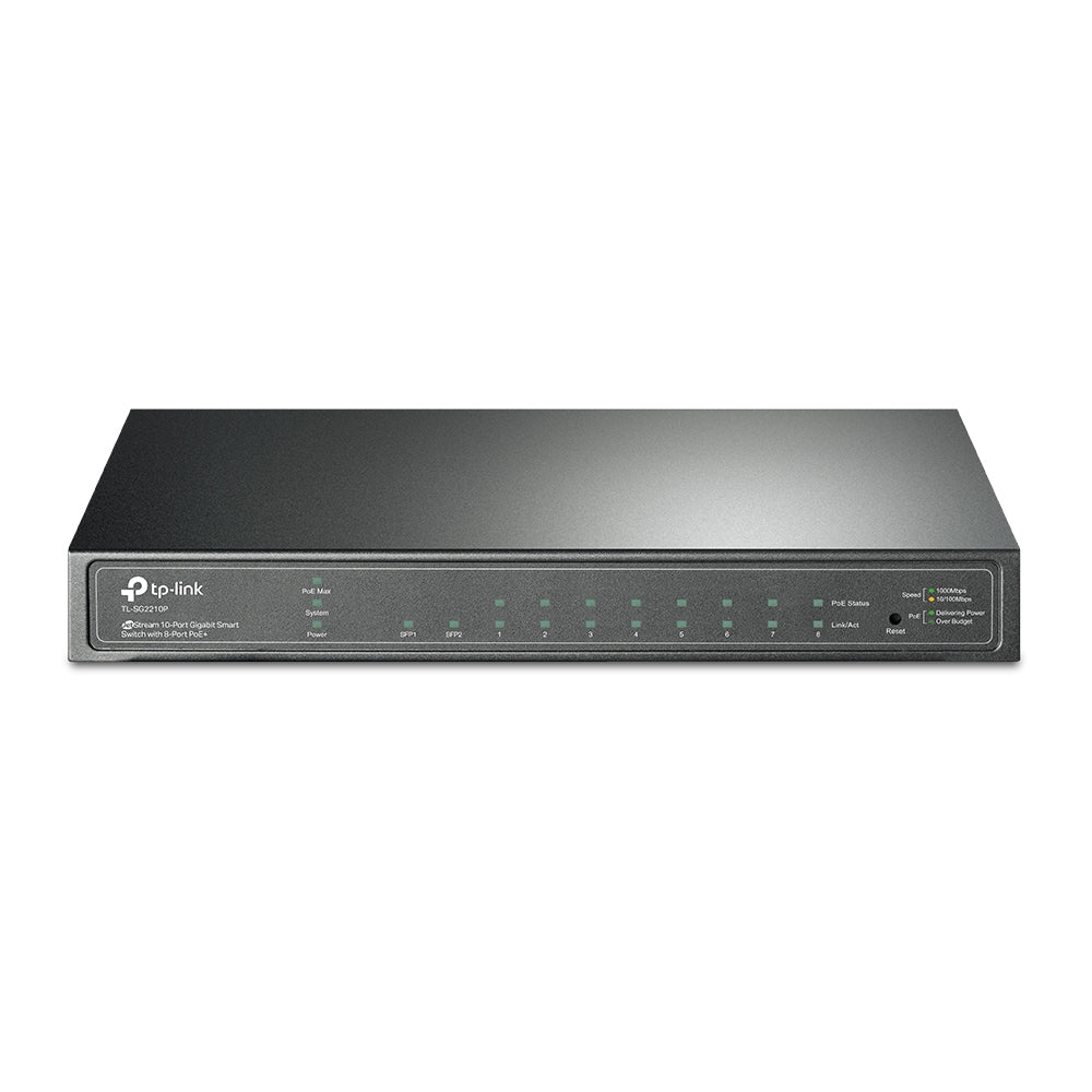 TL-SG2210P, Switch PoE JetStream SDN Administrable 8 puertos 10/100/1000 Mbps + 2 puertos SFP, 8 puertos PoE, 61W, administración centralizada OMADA SDN