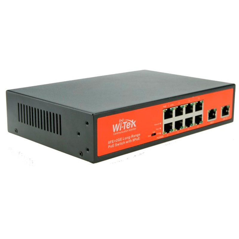 WI-PS210G, Switch PoE 250m, 8 FEth PoE, 2 GEth Uplink, 150w