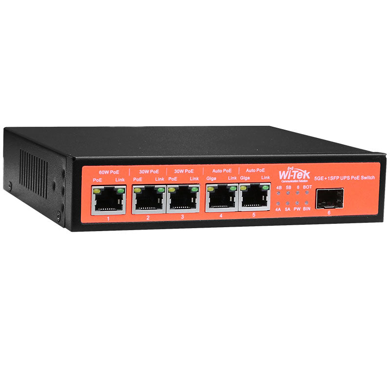 WI-PS306GF-UPS, Switch PoE Administrable, 5 GigaEth, 1 SFP, control solar